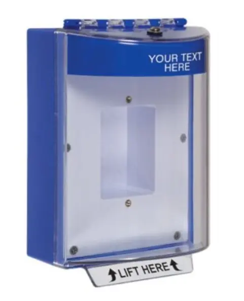 [STI-STI13410CBES] Cobertor de policarbonato para exteriores. Cubierta tipo cúpula, Caja trasera con placa de montaje sellada, cubierta sin rótulo, sin sirena. Carcasa con rótulo color CB=Azul. STI