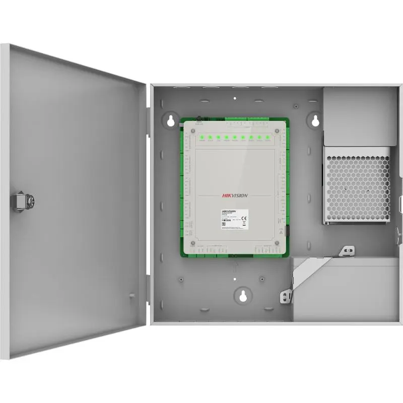 Controlador de Acceso 4 Puertas con 8 Lectores | Administrable por Hik-Connect Teams · 100,000 Tarjetas · Incluye Gabinete y Fuente