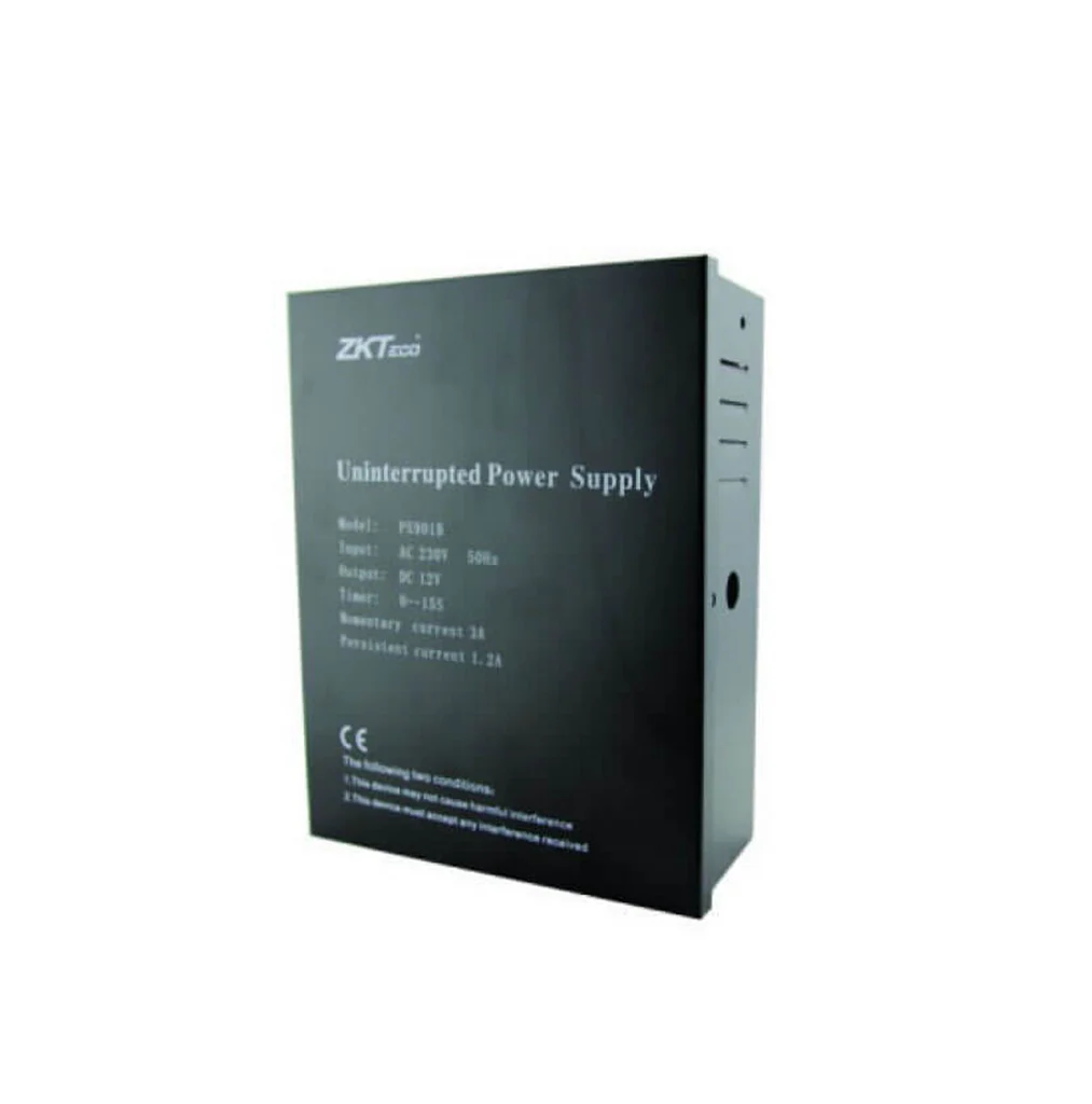 Fuente de Alimentación ZKTeco PS902B 12VDC 5A con Cargador de Batería — Respaldo Automático para Control de Acceso y Cerraduras Electromagnéticas