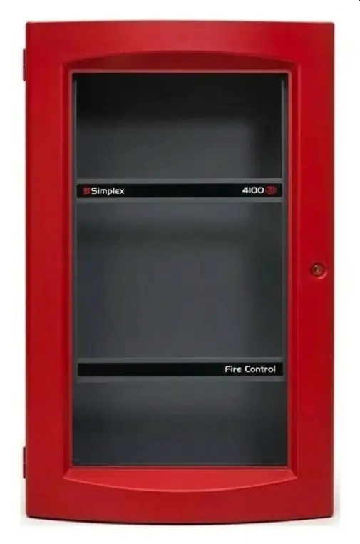 [SPL-2975-9442] Gabinete metálico con puerta de vidrio frontal y panel embellecedor (dress panel) integrado, 2 Bahías. Color rojo, Simplex.