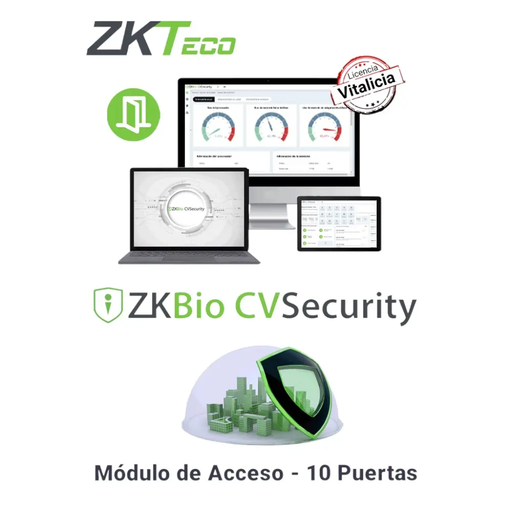 Licencia ZKBio CVSecurity Control de Acceso 100 Puertas ZKTeco — Paquete MNC para 30.000 Usuarios y 2.000 Departamentos en Plataforma de Seguridad Unificada