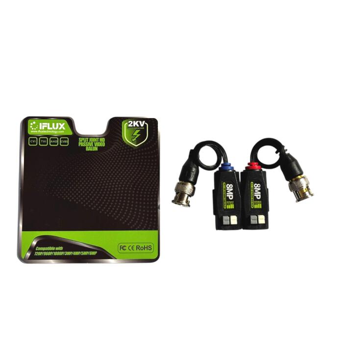 [IFL-ZK-CF800] Pareja de video Baluns TURBOHD 8MP / Soporta HD-TVI / AHD / CVI / CVBS / Audio por Coaxitron / Menu OSD. Iflux