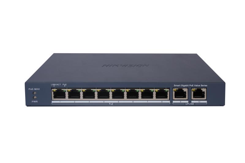 [HIK-DS-3E1510P-EI-M] Switch Gigabit PoE+ / Administrable / 8 Puertos 1000 Mbps PoE+ / 2 Puertos 1000 Mbps de Uplink / Configuración Remota desde Hik-PartnerPro / Modo Extendido hasta 300 Metros / 60 W