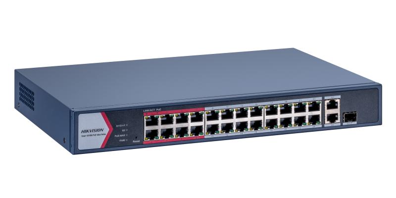 [HIK-DS-3E1326P-EI-M] Switch Monitoreable PoE+, 24 puertos 10/100 Mbps PoE+,  2 puertos 10/100/1000 Mbps + 1 puerto SFP de Uplink,  PoE hasta 250 metros,  conexión remota desde Hik-PartnerPro,  230 W