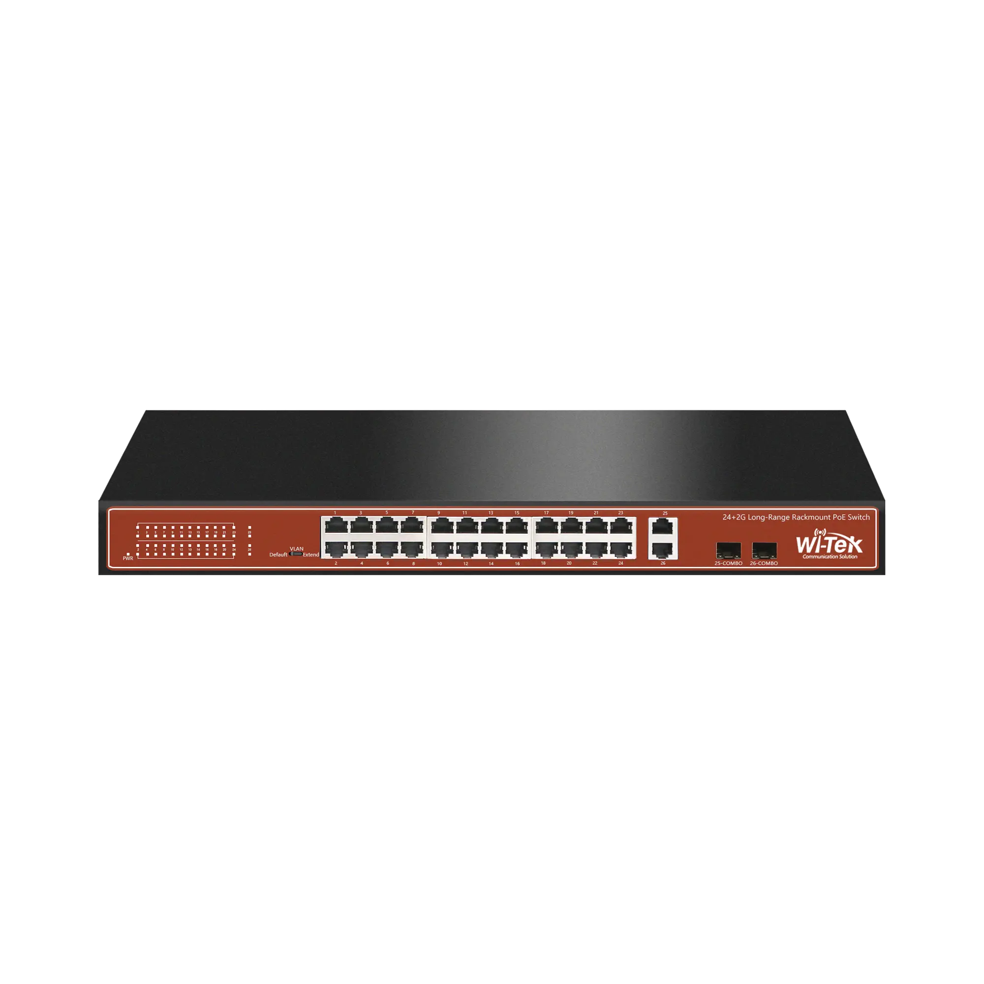 [WIT-WI-PS526G V2] Switch PoE (802.3af/at/bt) / No administrable de largo alcance / Hasta 250m / Con 24 x 10/100Mbps + 2 x SFP Gigabit Combo / 250 W. Wi-Tek