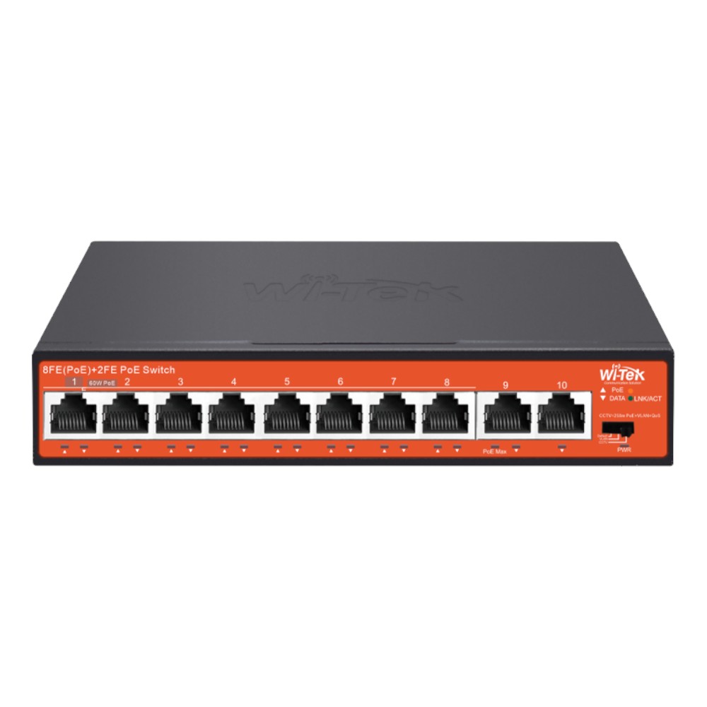 [WIT-WI-PS210] Switch de 8 puertos PoE 10/100 + 2 ptos FE para Up-Link con característica de largo alcance 250 mts. Wi-Tek