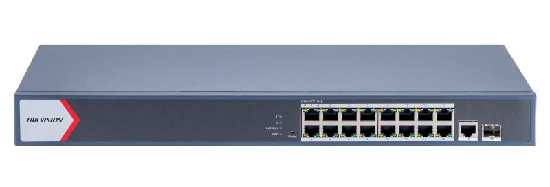 [HIK-DS-3E1518P-EI-M] Switches De 16 Puertos PoE Gigabit y 1 Puerto De Fibra Óptica Gigabit. 16 Canales IP / Estándar IEEE 802.3at/af