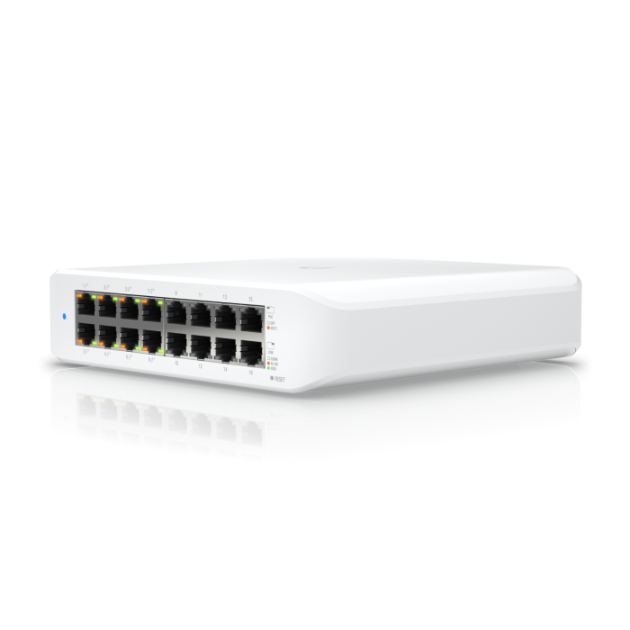 [UBT-USW-LITE-16-POE] UNIFI Switch Lite Administrable PoE de 16 Puertos 10/100/1000 Mbps (8 puertos 802.3af/at), 45 W. Ubiquiti.