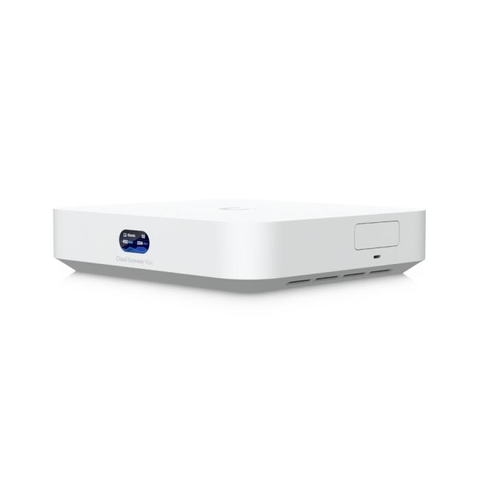 [UBT-UCG-MAX] Ubiquiti UCG-MAX Cloud Gateway 4xLAN y 1xWAN 2,5Gb para más de 30 disposit./300 clientes, routing 1,5 Gbps IDS/IPS, pantalla LCM, almacenamiento NVR 512Gb. Incluye todas aplicaciones Unifi